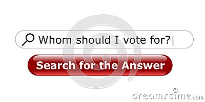 Vector illustration with a search bar and a question Whom should I vote for which can be used for any elections. Transparent Vector Illustration