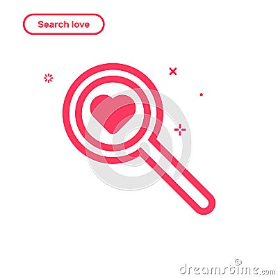 Vector illustration of search love concept in flat bold line style. Vector Illustration