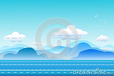 Vector illustration seascape background with the bird flying and Vector Illustration