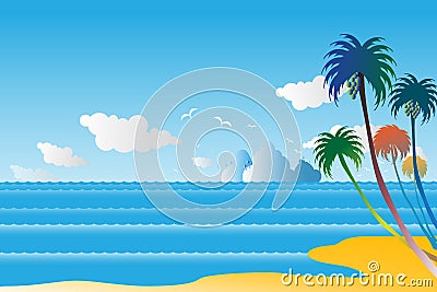 Vector illustration seascape background over sea with coconut an Cartoon Illustration