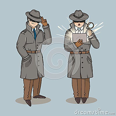 Illustration Secret agent, investigator, raincoat detective Vector Illustration