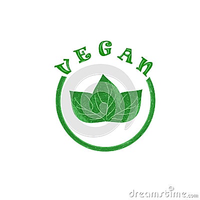 Vector illustration semicircle vegan logo green leaves lettering, conceptual, label, stamp Cartoon Illustration