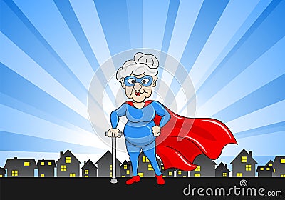 Senior super heroine with cape Vector Illustration