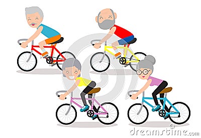 Vector illustration of seniors riding on bicycle, Happy retired people. Healthy lifestyle Vector Illustration