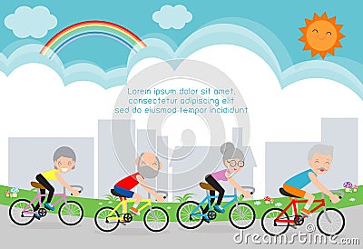 Vector illustration of seniors riding on bicycle, Happy retired people. Healthy lifestyle Vector Illustration