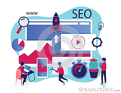 vector illustration seo search optimization tiny people Stock Photo