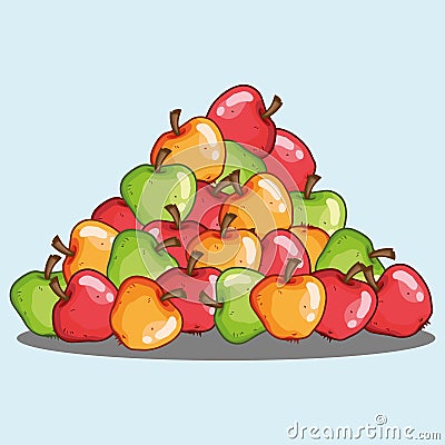 Pile of apples icon. Vector illustration set of apples. Hand drawn bunch of green, red, yellow apples Vector Illustration