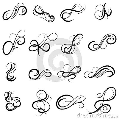 Set of swirl border calligraphy and dividers decorative vector in vintage style on white background, collection retro eleme Vector Illustration