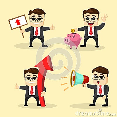 Vector illustration. Set of business man in different poses. Vector Illustration