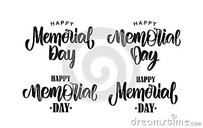 Set of Calligraphic handwritten type lettering composition of Memorial Day on white background Vector Illustration