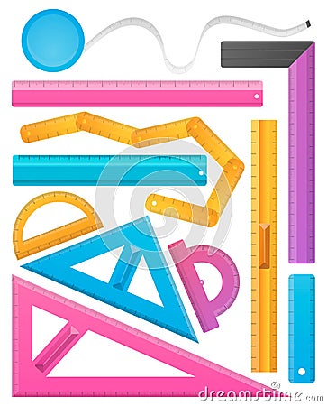 set of a student, professional measuring rules Vector Illustration