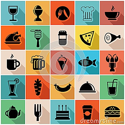 Vector illustration set of colorful food icons in Vector Illustration