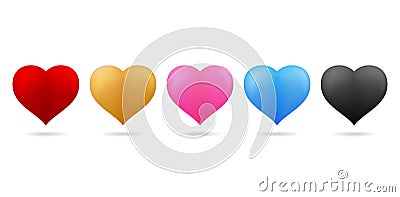 Set of colorful hearts isolated on white backgrounds Vector Illustration