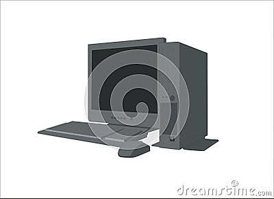 A set of computer graphics including monitor, mouse, keyboard and main box Vector Illustration