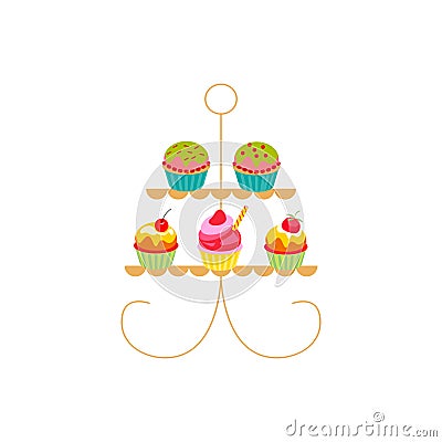 Vector illustration. set of cupcakes on cake stand isolared on white background. vector design template. A selection of Vector Illustration