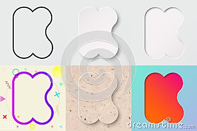 vector illustration set of cute bold rounded letter k with outline, 3d paper cut, embossing, neo memphis, kraft paper, summer suns Vector Illustration