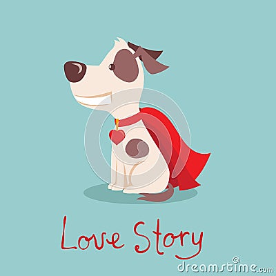 Vector illustration set of cute and funny cartoon little Valentine dogs-pupies in love with heart, rose, wings and Vector Illustration