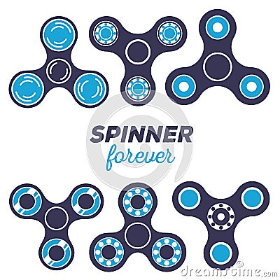 Vector illustration of set of different fidget spinners. Vector Illustration