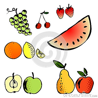 Vector illustration set of a different fruits Vector Illustration