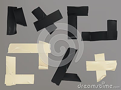 Vector illustration set of different slices of a adhesive tape with shadow and wrinkles Vector Illustration