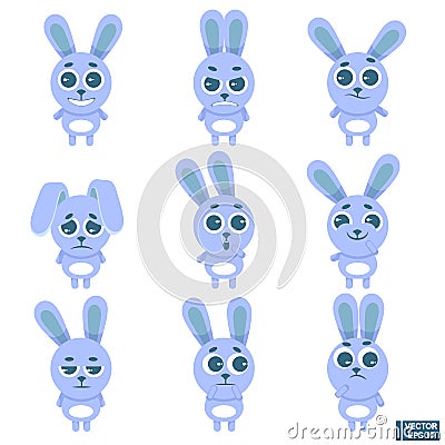 Set of emoji cute rabbit Cartoon Illustration
