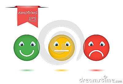 Vector illustration set of emotions. The concept of evaluation in faces and color emoticons, positive, neutral, negative. Vector Illustration