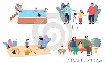 Vector illustration of set of families on vacation Vector Illustration