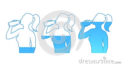 Female silhouette drinking water Vector Illustration