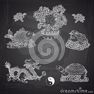 Vector illustration set with Feng Shui motives Vector Illustration