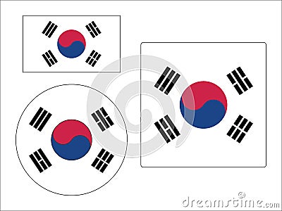 Set of Flags of South Korea Vector Illustration