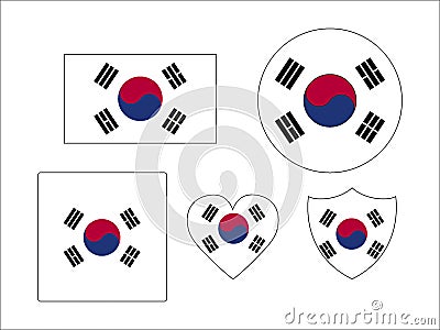 Set of Flags of South Korea Vector Illustration