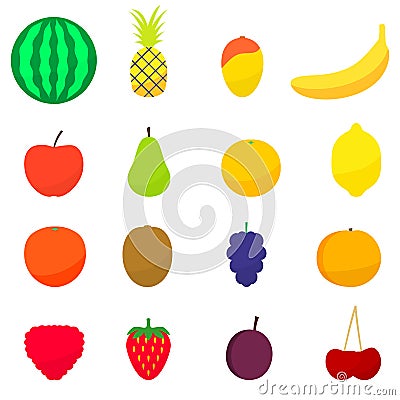 Vector illustration of a set flat colorful fruits Vector Illustration