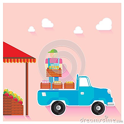 Vector illustration set fruit market vendors pickup Vector Illustration