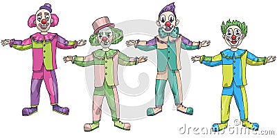 Vector illustration set funny Clown in pastel colors isolated on white background April Fools day Vector Illustration