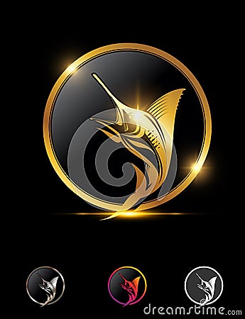 Golden Fishing Circle Logo Sign Vector Illustration