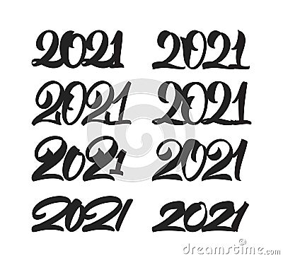 Vector illustration: Set of Handwritten number lettering of 2021. Happy New Year. Chines calligraphy Vector Illustration