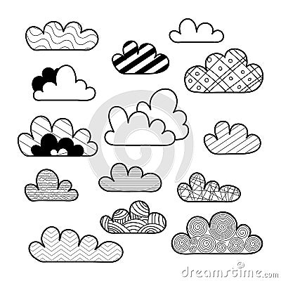 Set of Isolated cartoon cloud Vector Illustration