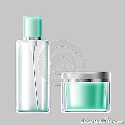 Vector illustration set of light blue glass cosmetic packaging Vector Illustration