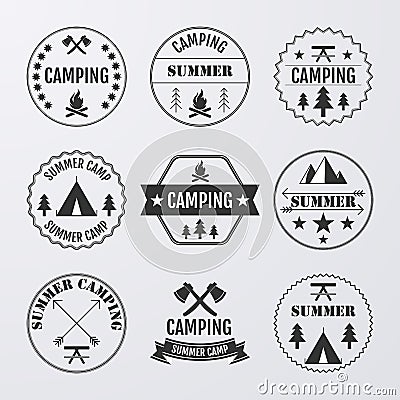 Vector illustration set of logos on the theme of camping Vector Illustration