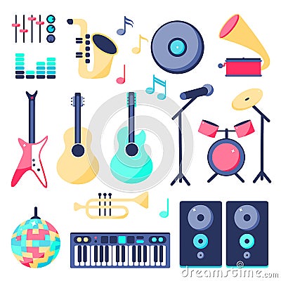 Set of music instruments in flat style Vector Illustration