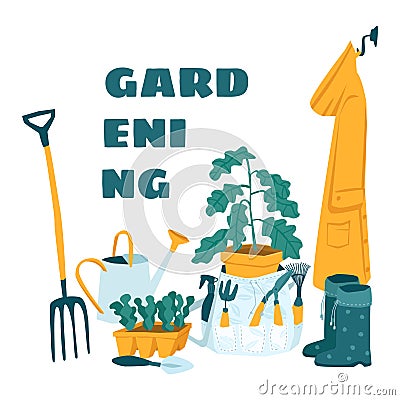 Vector illustration Set of objects for Gardening. Vector Illustration