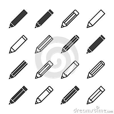 Vector pencil icons glyph and outline style Vector Illustration