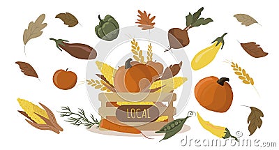 Vector illustration- a set of pictures on the theme of the autumn harvest, local food fairs Vector Illustration