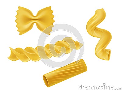 Vector illustration set of realistic icons of dry macaroni, pasta of various kinds Vector Illustration