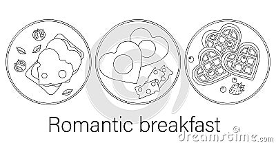 vector illustration set romantic breakfasts, valentines day, food illustration, doodle style and sketch Vector Illustration