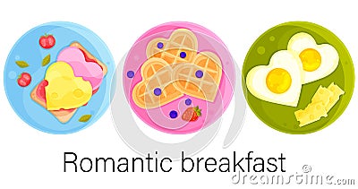 vector illustration set romantic breakfasts, valentines day, food illustration Vector Illustration