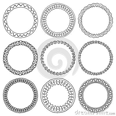Vector set of round ink frames with hand drawn ornament Vector Illustration