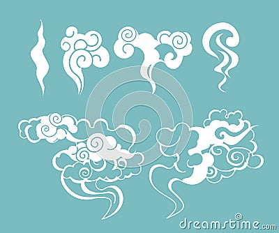 Vector illustration set of smoke, smell, clouds and steam in cartoon style. Vector Illustration