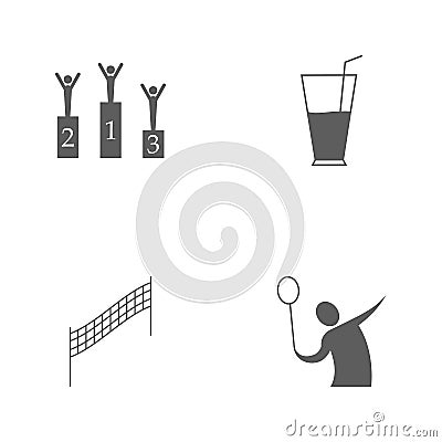 Vector illustration set sport icons. Elements badminton, volleyball net, fresh drink and sports prize-winners icon Cartoon Illustration