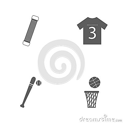 Vector illustration set sport icons. Elements basketball basket and ball, bit and ball, sports shirt and shoulder expander icon Cartoon Illustration